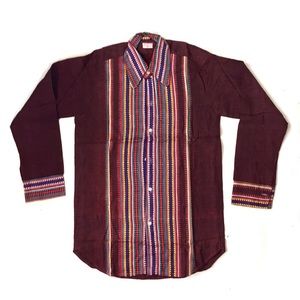 Vintage red embroidered ethnic buttondown shirt S